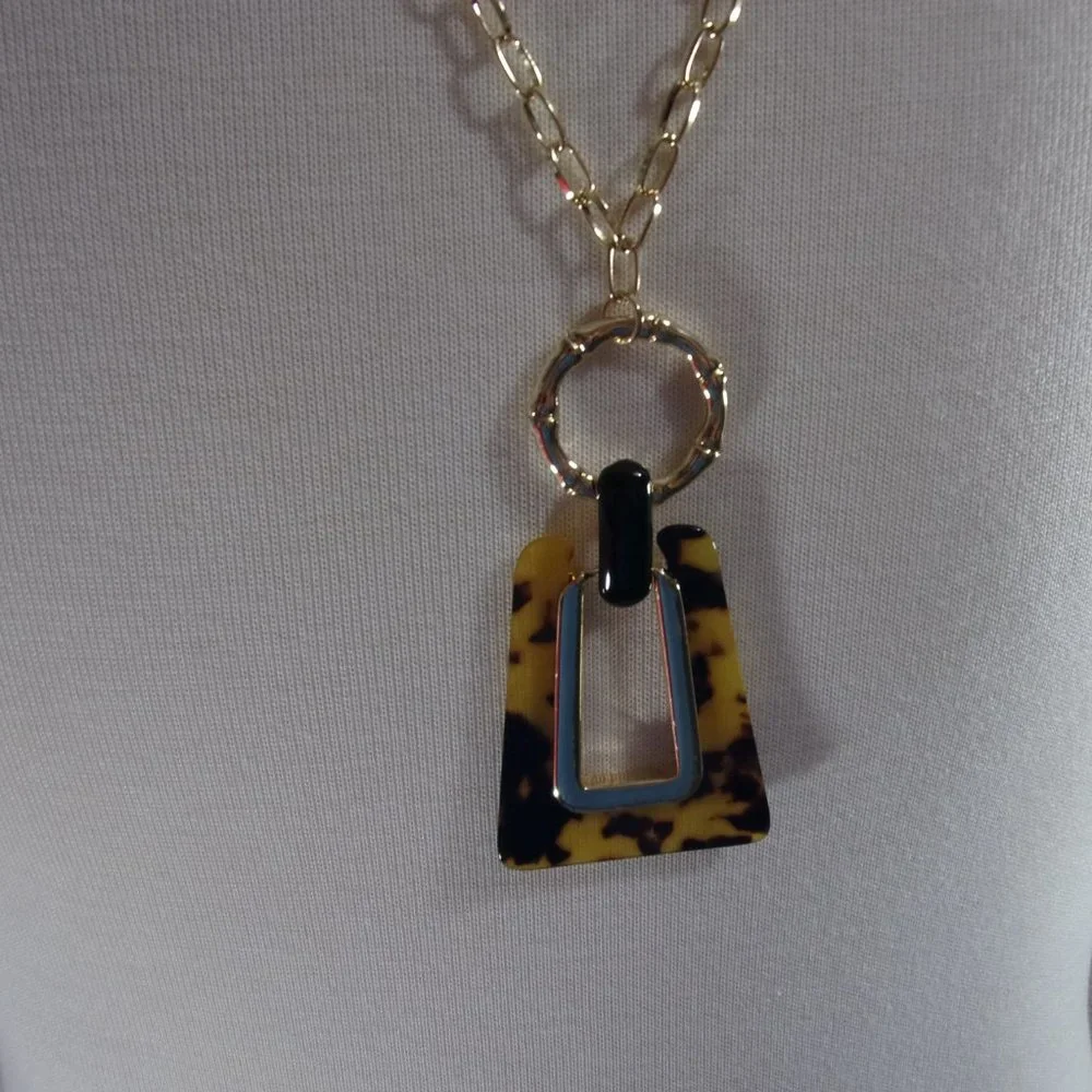 Leopard Brown and Gold Pendant Jungle Long Necklace NWOT